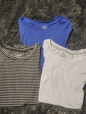 Women's Striped Crewneck Tees - Blue, Black, Light Gray